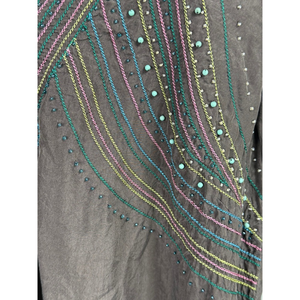 Coldwater Creek Brown 100% Silk Beaded Embroidered Tunic Top Womens Large Boho - Picture 10 of 10